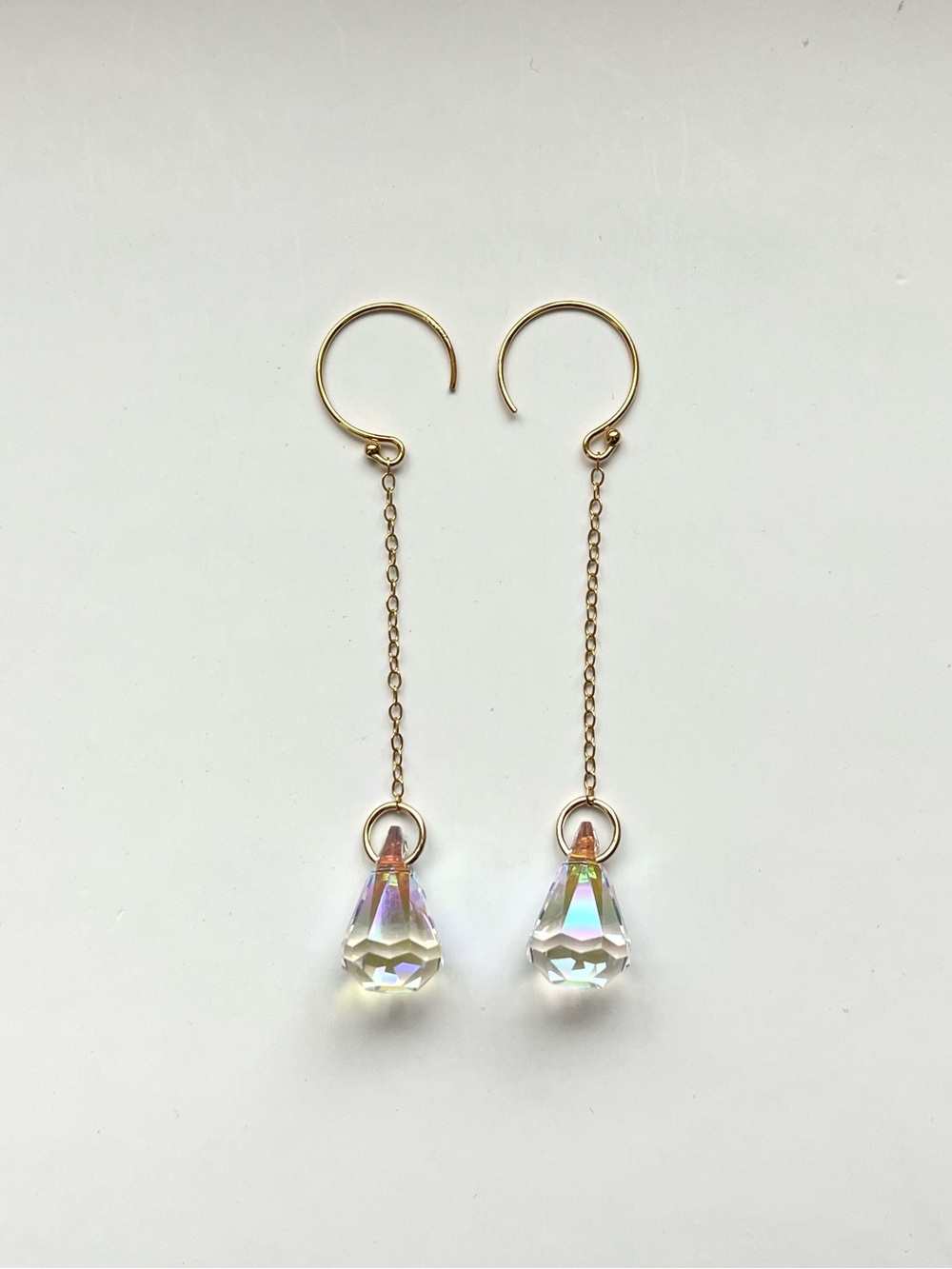 14K Gold Filled Chain Drop Earrings with Iridescent Crystal Teardrops